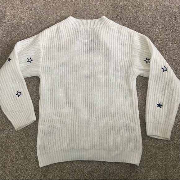 White Knit and Navy Star Embroidered Sweater - Picture 7 of 11